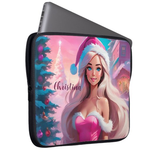 Schönes rosa Weihnachtsmädchen 01 Laptopschutzhülle (Vorne Rechts)