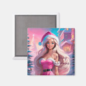 Schönes rosa Weihnachtsmädchen 01 Magnet (Vorderseite/Rückseite)
