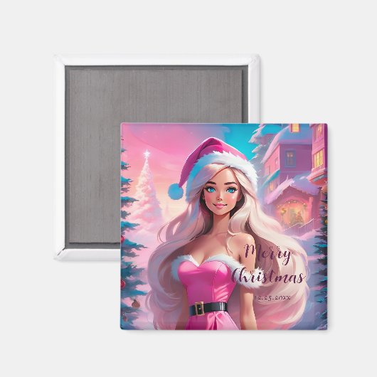 Schönes rosa Weihnachtsmädchen 01 Magnet (Vorderseite/Rückseite)