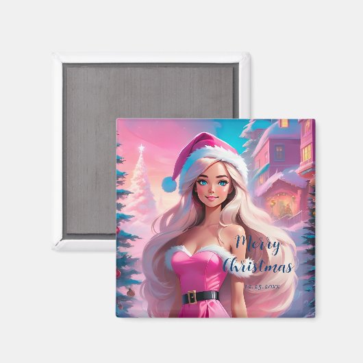 Schönes rosa Weihnachtsmädchen 01 Magnet (Vorderseite/Rückseite)