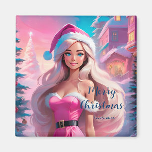 Schönes rosa Weihnachtsmädchen 01 Magnet