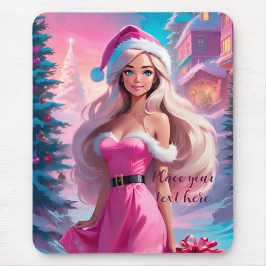 Schönes rosa Weihnachtsmädchen 01 Mousepad (Vorne)