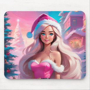 Schönes rosa Weihnachtsmädchen 01 Mousepad
