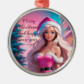 Schönes rosa Weihnachtsmädchen 01 Ornament Aus Metall (Vorne)