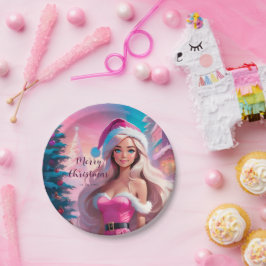 Schönes rosa Weihnachtsmädchen 01 Pappteller