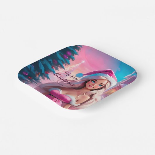 Schönes rosa Weihnachtsmädchen 01 Pappteller (Gewinkelt)