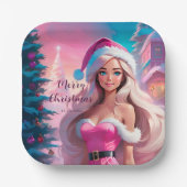 Schönes rosa Weihnachtsmädchen 01 Pappteller (Vorderseite)