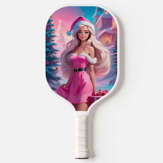 Schönes rosa Weihnachtsmädchen 01 Pickleball Schläger (Vorderseite)