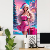 Schönes rosa Weihnachtsmädchen 01 Poster (Heimbüro)