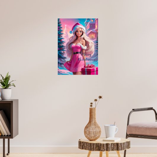 Schönes rosa Weihnachtsmädchen 01 Poster (Wohnzimmer 3)