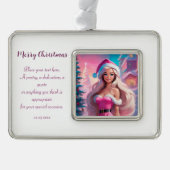 Schönes rosa Weihnachtsmädchen 01 Rahmen-Ornament Silber (Vorderseite)
