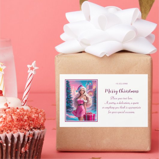 Schönes rosa Weihnachtsmädchen 01 Rechteckiger Aufkleber (Party)