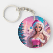 Schönes rosa Weihnachtsmädchen 01 Schlüsselanhänger (Vorderseite)