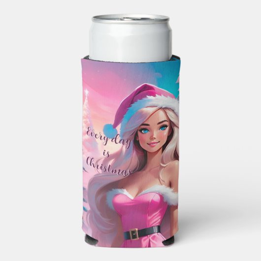 Schönes rosa Weihnachtsmädchen 01 Selters Dosenkühler (Seltzer Vorderseite)