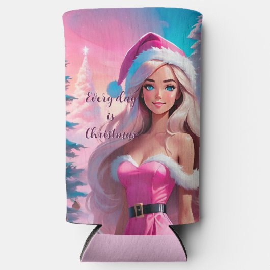 Schönes rosa Weihnachtsmädchen 01 Selters Dosenkühler (Vorderseite)