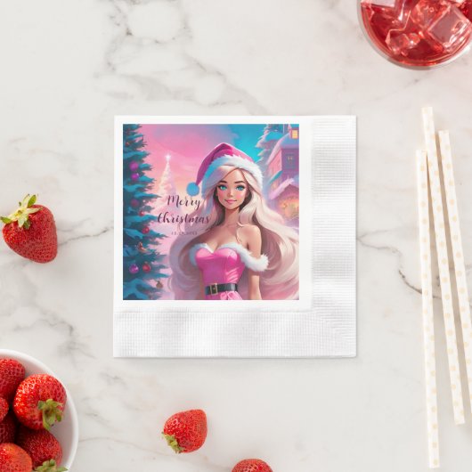 Schönes rosa Weihnachtsmädchen 01 Serviette (Beispiel)