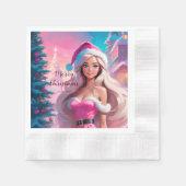 Schönes rosa Weihnachtsmädchen 01 Serviette (Vorderseite)