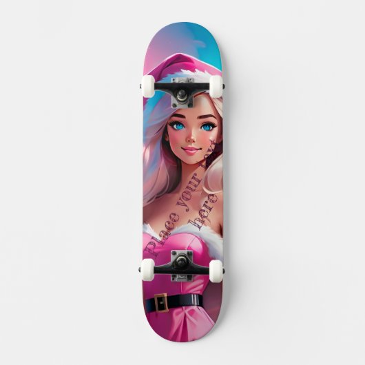 Schönes rosa Weihnachtsmädchen 01 Skateboard (Vorderseite)