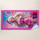 Schönes rosa Weihnachtsmädchen 01 Strandtuch (Vorderseite)