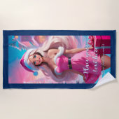 Schönes rosa Weihnachtsmädchen 01 Strandtuch (Vorderseite)