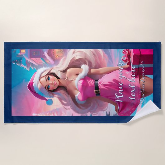 Schönes rosa Weihnachtsmädchen 01 Strandtuch (Vorderseite)