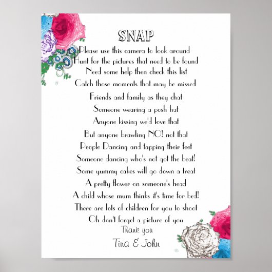 Schönes Rose Design Hochzeitsspiel Foto Poster (Vorne)