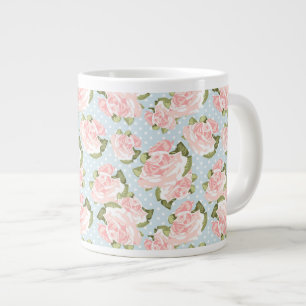 Schönes Rose-Muster mit blauen Polka-Punkten Jumbo-Tasse