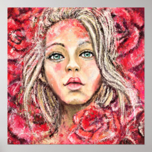 Schönes Rosen-Mädchen-Kunst - Originalgemälde Poster