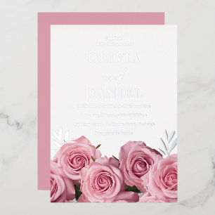 Schönes Rosenblütenrosen Hochzeitsilber Folieneinladung