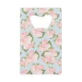 Schönes Rosenmuster mit blauen Polkapunkten Kreditkarten Flaschenöffner (Vorderseite)