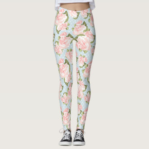 Schönes Rosenmuster mit blauen Polkapunkten Leggings