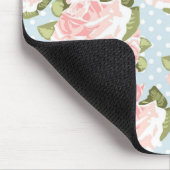 Schönes Rosenmuster mit blauen Polkapunkten Mousepad (Ecke)