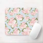 Schönes Rosenmuster mit blauen Polkapunkten Mousepad (Mit Mouse)