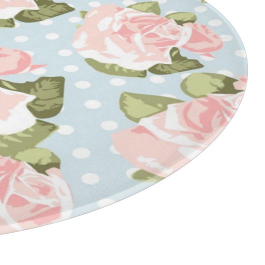 Schönes Rosenmuster mit blauen Polkapunkten Schneidebrett (Ecke)