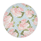 Schönes Rosenmuster mit blauen Polkapunkten Schneidebrett (Vorderseite)