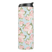 Schönes Rosenmuster mit blauen Polkapunkten Thermosbecher (Nach links gedreht)