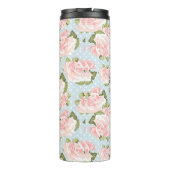 Schönes Rosenmuster mit blauen Polkapunkten Thermosbecher (Rückseite)