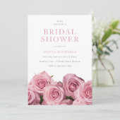 Schönes Rosenrosse Romantisches Brautparty Einladung (Stehend Vorderseite)