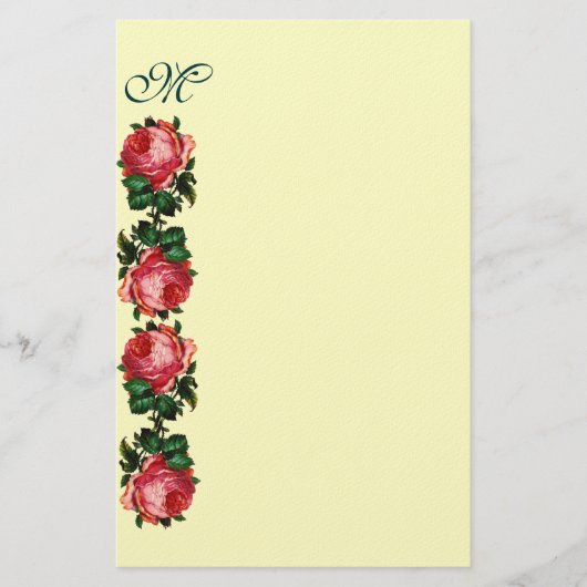 SCHÖNES ROSES-MONOGRAMM, Creme Briefpapier (Vorderseite)