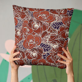 Schönes Rot, Elfenbein und Blauer Blumen Kissen