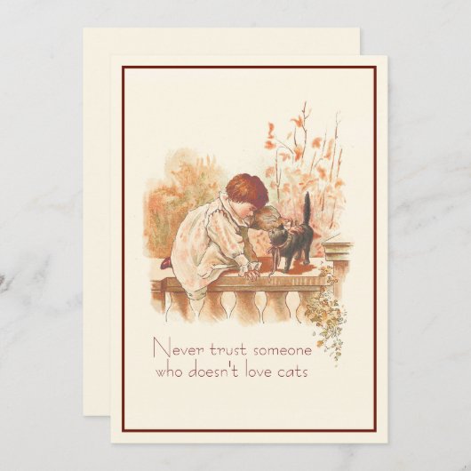 Schönes, rot gekleidetes Kind mit Kätzchen Zitat Karte (Vorne/Hinten)