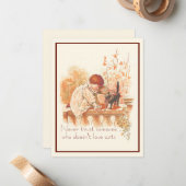 Schönes, rot gekleidetes Kind mit Kätzchen Zitat Mitteilungskarte (Vorderseite/Rückseite Beispiel)