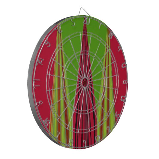 Schönes, rot-gelb-grünes Fraktal Kunstdesign Dartscheibe (Vorderseite Links)