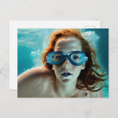 Schönes rot Haaresen Frau Scuba Brillen Swim Postkarte (Vorne/Hinten)