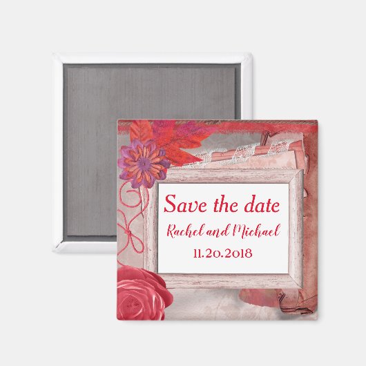 Schönes Rot Save the Date Magnet (Vorderseite/Rückseite)