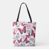 Schönes Rot-Schwarz-Schmetterlings-Kunstmuster Tasche (Rückseite)