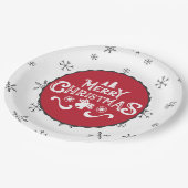Schönes Rot & Weiß Frohe Weihnachts-Party Pappteller (Schrägansicht)