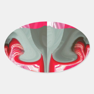 schönes rotes Aschengrau geometrisches Motiv ART D Ovaler Aufkleber