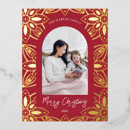 Schönes Rotes botanisches Foto Folien Feiertagspostkarte