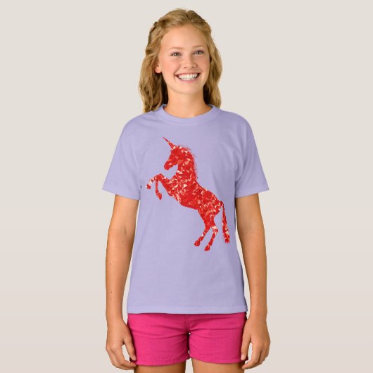 Schönes Rotes Einhorn T-Shirt (Vorne ganz)